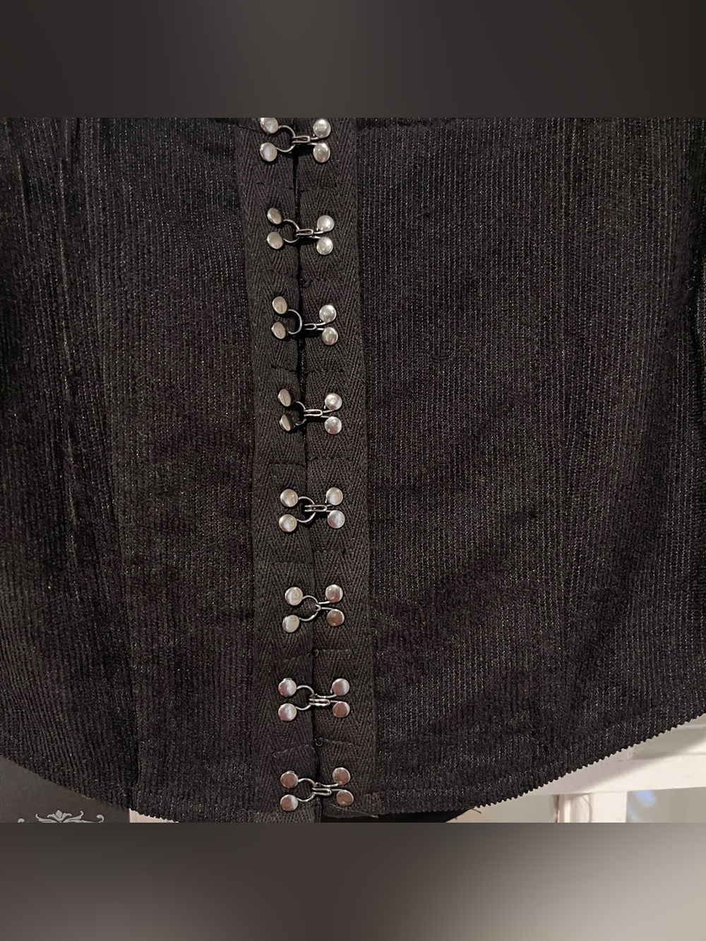 NWT Disturbia Immortal Split Front Corset Black Corduroy Sz 2 Goth Skeleton - Picture 9 of 13